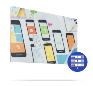 Esquema de disseny web responsiu per a dispositius mòbils, representant el procés creatiu d'una agència de desenvolupament web especialitzada en experiències d'usuari optimitzades.