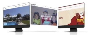 Exemple de dissenys web corporatius creats per una agència de desenvolupament web, incloent pàgines per a Ibossim Construction Ibiza, Summit 360 i Sicao, amb estils personalitzats i funcionals.