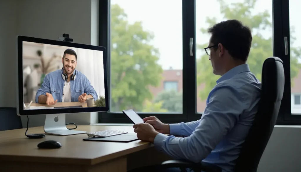 Consultoría SEO en Caldes de Montbui: profesional ofreciendo asesoramiento personalizado por videollamada para mejorar la visibilidad online de negocios locales.